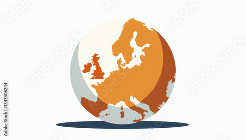 Geometric Earth globe illustration with Europe in brown, global awareness