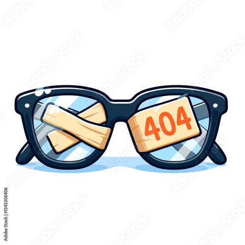 404 error on broken eyeglasses. Vision or optical website error page illustration for eyewear or ophthalmology platforms showing impaired perspective.