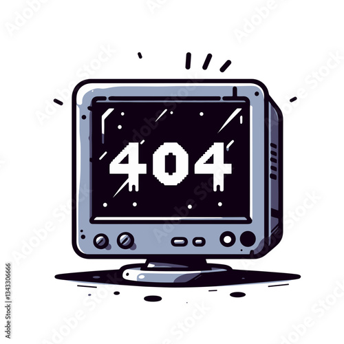 Old computer monitor with 404 message in dark blue. Ideal for tech websites indicating outdated resources or vintage technology errors.
