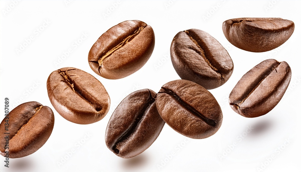 Obraz premium coffee beans floating isolated on white background