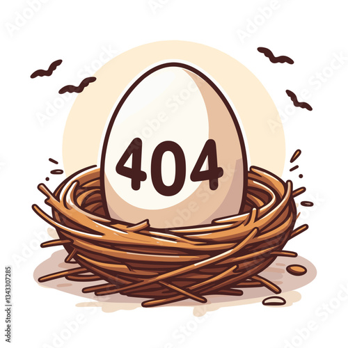 Egg in nest with 404 message in natural tones. Perfect for Easter events, nature blogs or wildlife conservation websites.