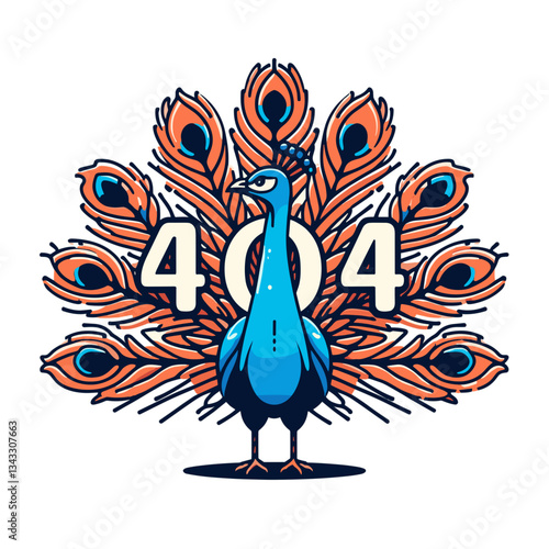 404 error on peacock with display feathers. Exotic wildlife website error page concept for bird sanctuaries or zoological platforms showing beautiful error.