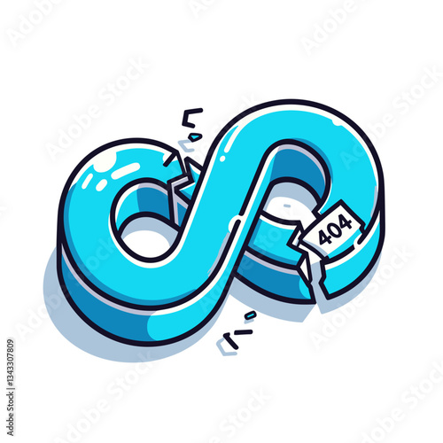 404 error on broken infinity symbol. Mathematics or philosophy website error page design for conceptual or abstract platforms showing disconnection concept.