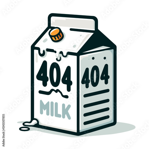Milk carton with 404 error message in blue and white. Perfect for food websites indicating missing product information or unavailable items.