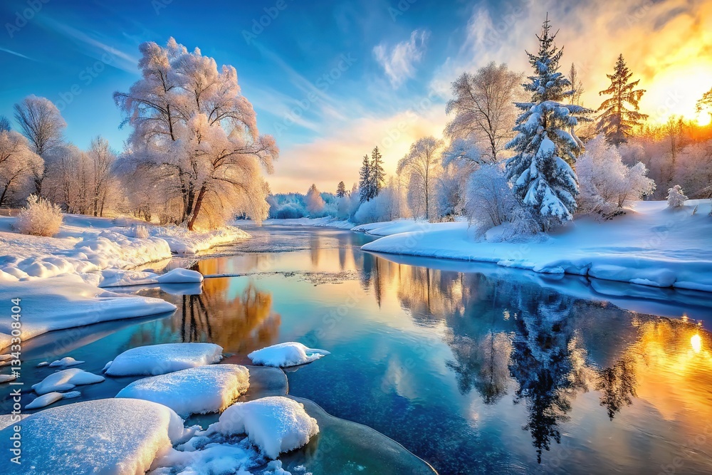 Naklejka premium Frozen River, Winter Wonderland, Ice Formations