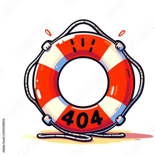 Lifebuoy with 404 error in red and white stripes. Perfect for emergency or help center websites to indicate unavailable assistance resources.