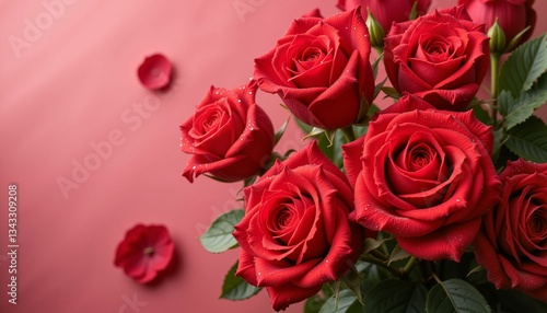 Wallpaper Mural Vibrant red roses with glistening dew, morning freshness Torontodigital.ca