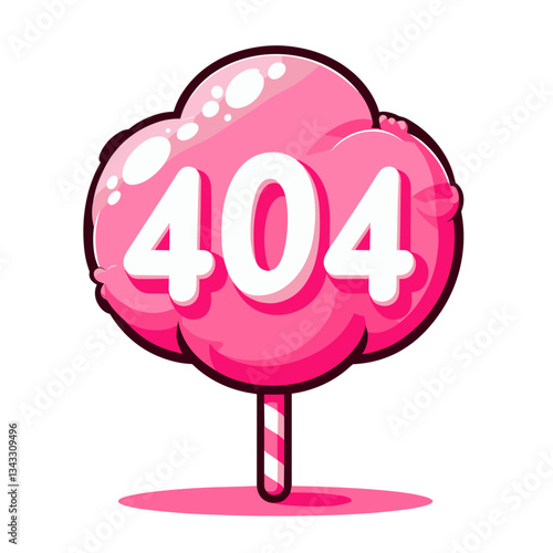 404 error on pink cotton candy. Carnival treat website error page design for sweet or fair food platforms showing fluffy confection concept.