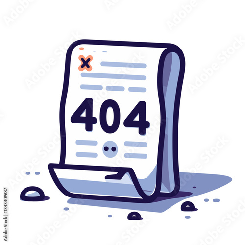 Curled document with 404 message in blue and white. Perfect for documentation websites indicating missing files or unavailable instructions.