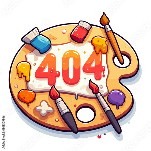 Artist palette with 404 message in vibrant colors. Perfect for creative websites indicating unavailable design tools or artistic resources.
