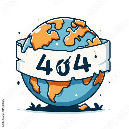 Globe with 404 message on banner in blue and orange. Perfect for travel websites indicating unavailable destination information or booking services.