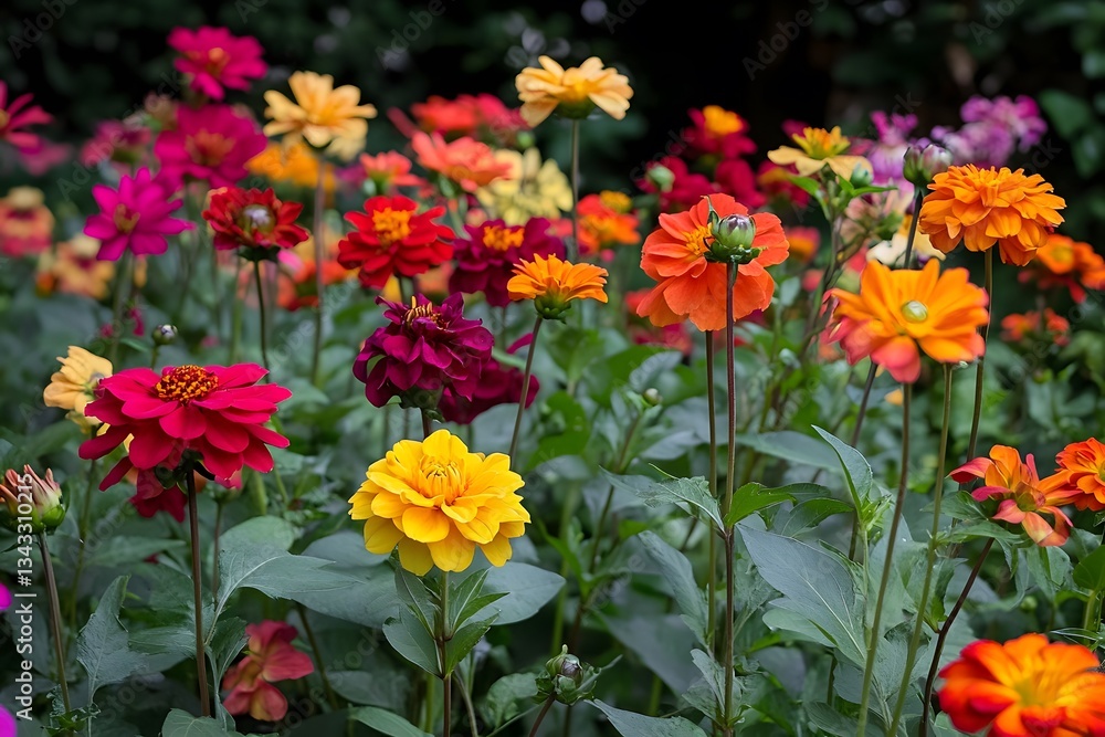 Fototapeta premium Vibrant Dahlia Blooms in Summer Garden