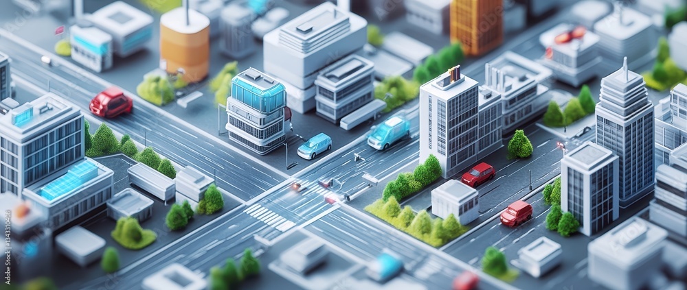 Miniature cityscape with roads and colorful vehicles. Miniature cityscape with roads and colorful vehicles.