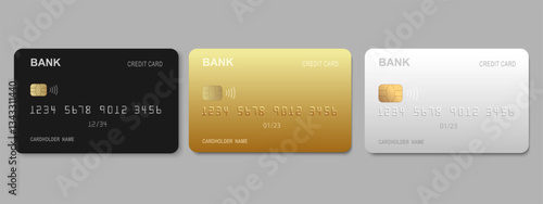 Realistic detailed 3d style different credit debit cards mockups