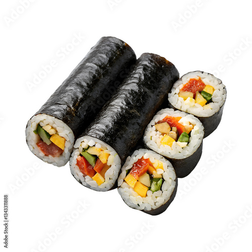 Delicious kimbap rolls with fresh vegetables and rice, perfect for healthy snack