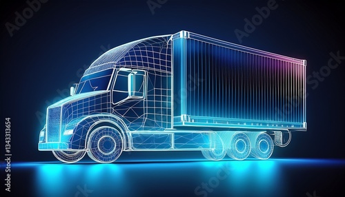 box truck and isolated on dark blue background low poly wireframe illustration delivery and transportation logistics storage warehouse industry business commercial concept