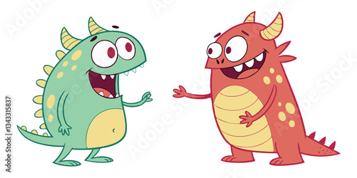 A playful collection of funny, imaginary toy monsters and creatures, featuring smiling characters
