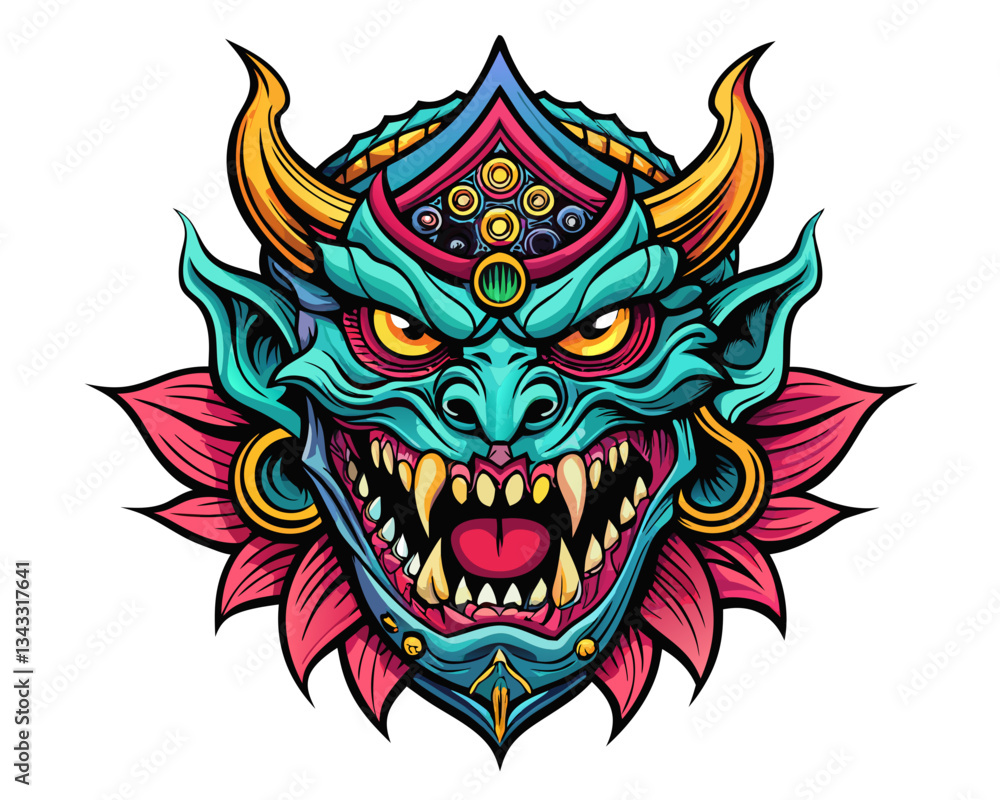 Fototapeta premium A detailed and colorful Japanese-style tattoo design, featuring traditional elements and rich cultural symbolism