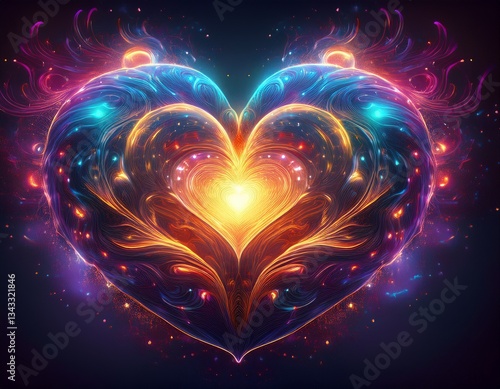 glowing cosmic heart abstract art on dark backgroundr
