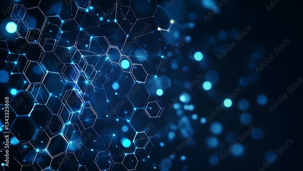 Abstract Digital Network with Glowing Blue Hexagons and Light Particles Abstract Digital Network with Glowing Blue Hexagons and Light Particles