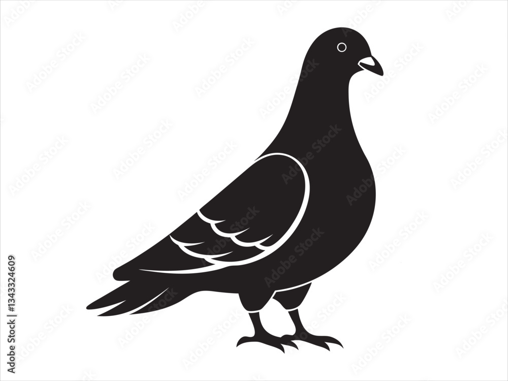 Obraz premium Rock Pigeon silhouette vector illustration, Rock Pigeon silhouette vector on white background, Rock Pigeon Eps