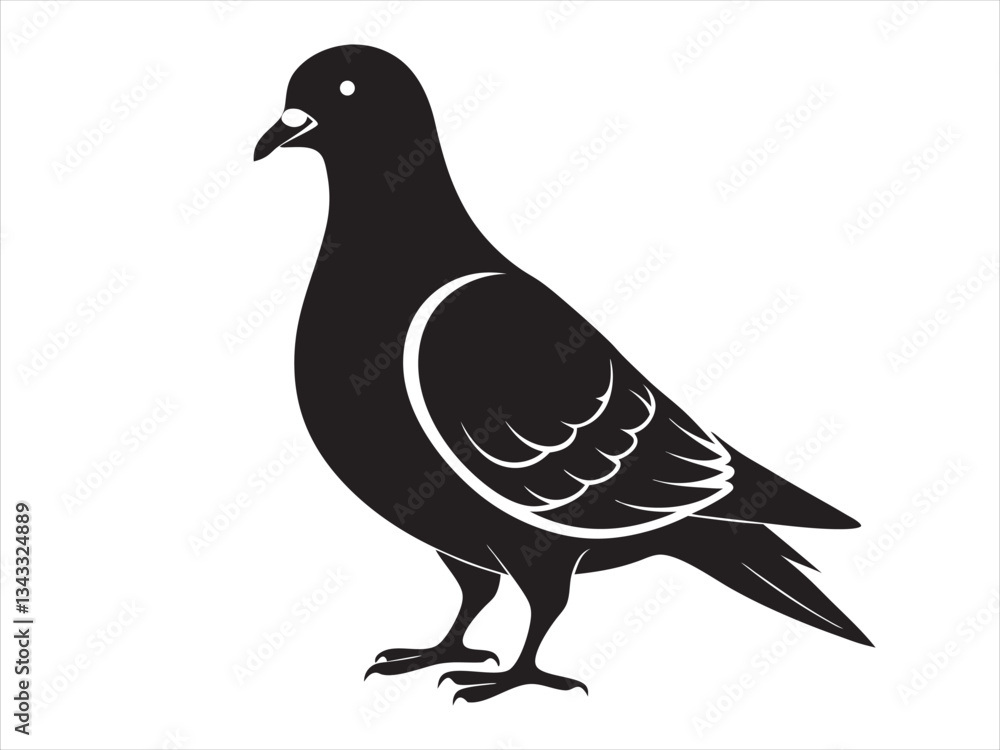 Obraz premium Rock Pigeon silhouette vector illustration, Rock Pigeon silhouette vector on white background, Rock Pigeon Eps