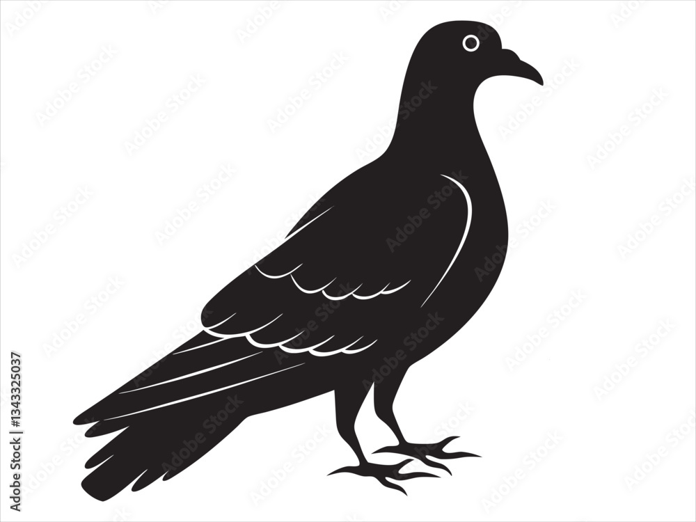 Fototapeta premium Rock Pigeon silhouette vector illustration, Rock Pigeon silhouette vector on white background, Rock Pigeon Eps