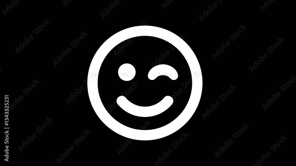 Icon smile wink is distorted. Glitch. Noise, chromatic aberration, geometric distortion. Transparent background, looped. In-Out looped. Alpha BW at the end Icon smile wink is distorted. Glitch. Noise, chromatic aberration, geometric distortion. Transparent background, looped. In-Out looped. Alpha BW at the end