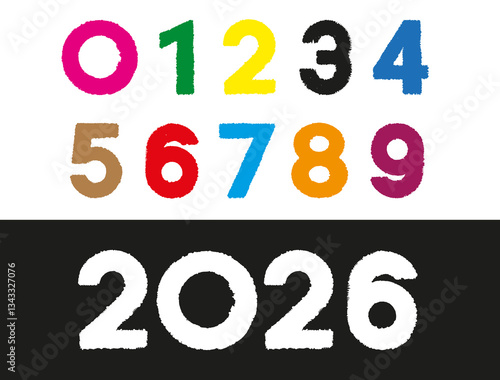 The numbers from 0 to 9 are drawn by hand with uneven strokes, using a dry brush.
 Vector image, doodle, editable
