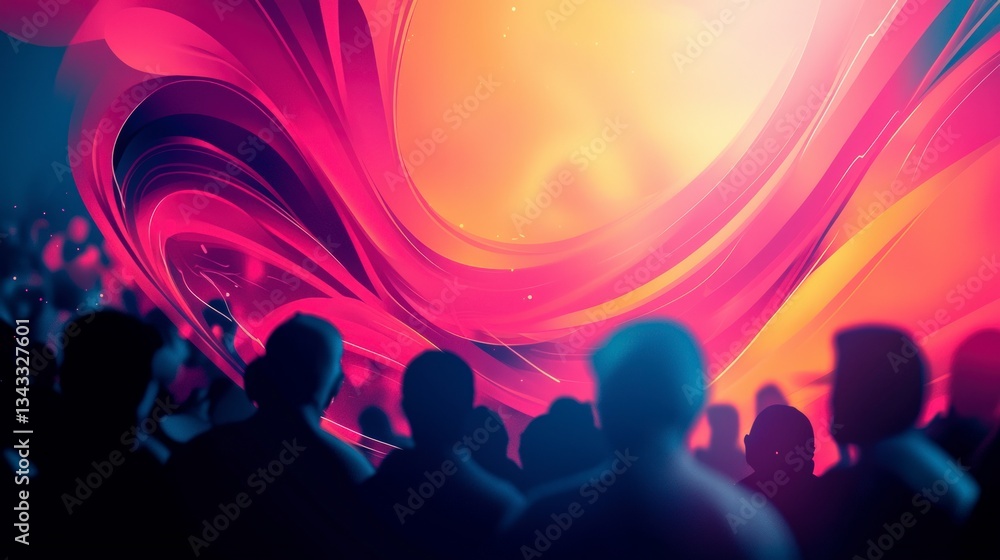 Crowd Silhouettes Before Abstract Swirling Background Crowd Silhouettes Before Abstract Swirling Background