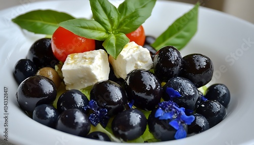 Greek Salad: Olives for Feta, Restaurant Dish.