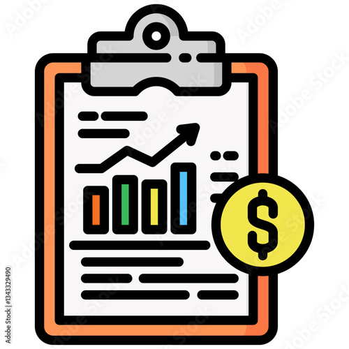 Sales report icon in Flat Color Style With Outline. Simple Vector Design. Simple Vector Flat Icon