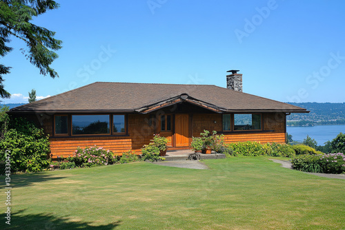 A serene lakefront home, pe...