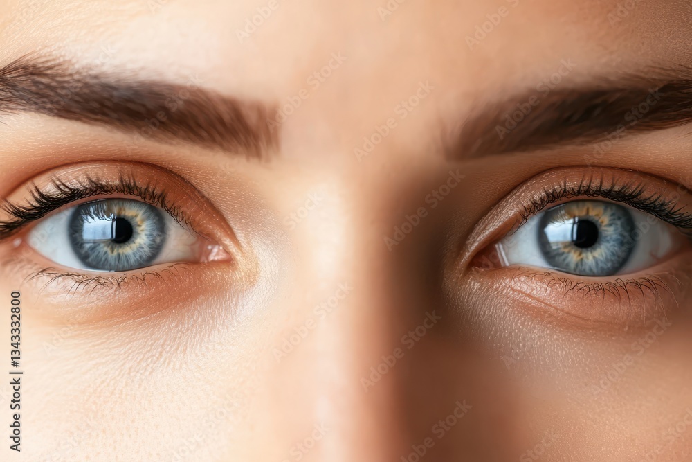 Obraz premium Close-Up of a Woman's Soft and Delicate Blue Eyes, Capturing Their Depth and Beauty.