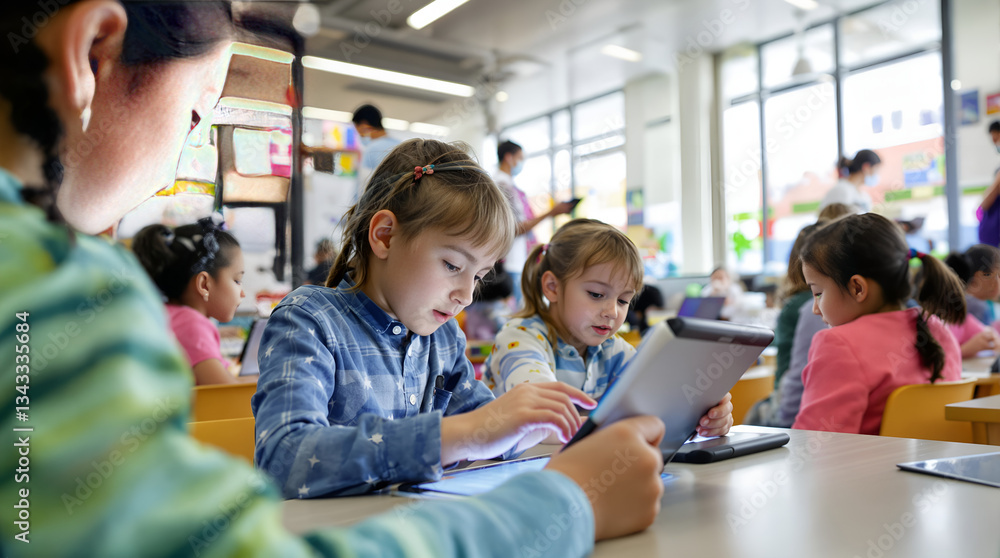 Kids Learning with Tablets in Modern Classroom Kids Learning with Tablets in Modern Classroom