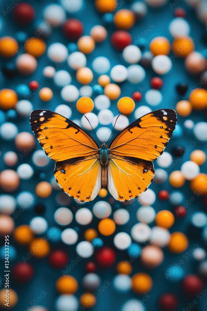 Fototapeta premium A butterfly surrounded by a kaleidoscope of natural and digital elements.