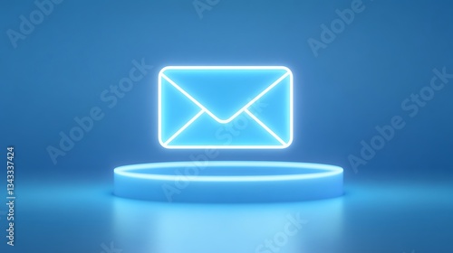 Glowing Neon Envelope Icon in Digital Space Representing Email Communication and Modern Technology Concept