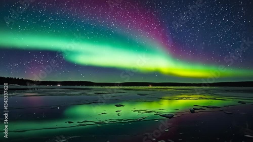 Wallpaper Mural Mystical Aurora and Cloudscape with Stars and Moon, lake with northern light Torontodigital.ca