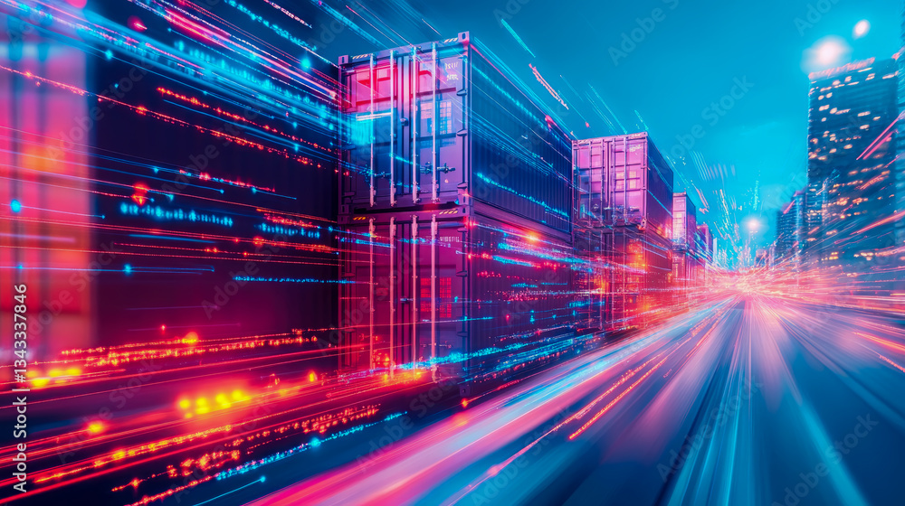 Obraz premium Logistics and Transport: A dynamic long exposure showing speed and modern global supply chain