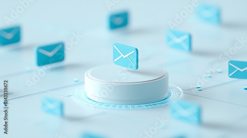 Modern Email Communication Concept with Blue Mail Icons on Light Background in Digital Environment