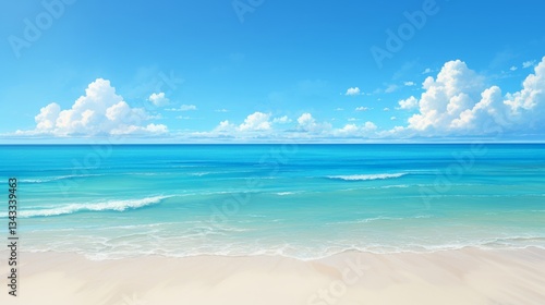 Wallpaper Mural stunning beautiful beach and sea with sky view,clear water sea anime style painting illustration  Torontodigital.ca
