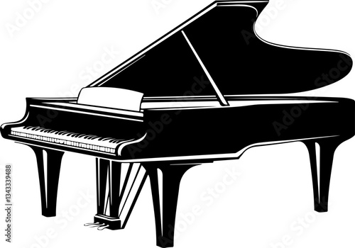 Illustration of a Grand Piano in Black and White