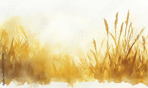 watercolor background framed field of wheat	
