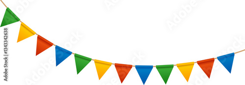 Festive Carnival garlands and bunting. Colorful triangle flags on rope for decoration of party, holiday, event, festive, celebration. Colorful pennants for banner, flyer template Vector design element