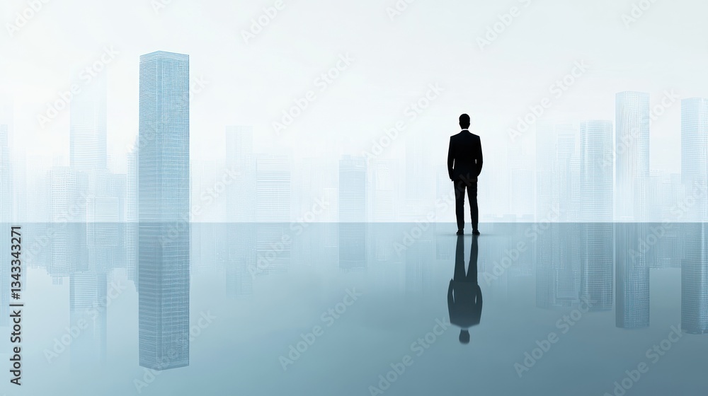 Silhouette of a Businessman Looking at the Cityscape Silhouette of a Businessman Looking at the Cityscape