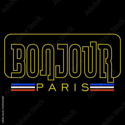 bonjour paris minimal line text with tricolor theme, illustration vector style, letters style