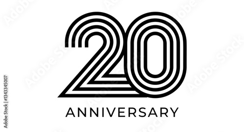 Modern 20th anniversary typography logo with bold geometric lines. Number 20 for company celebrations event, business branding, marketing materials, wedding and birthday. Vector illustration