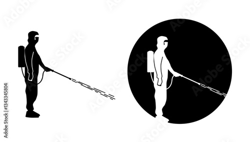 person doing disinfection work, black isolated silhouette