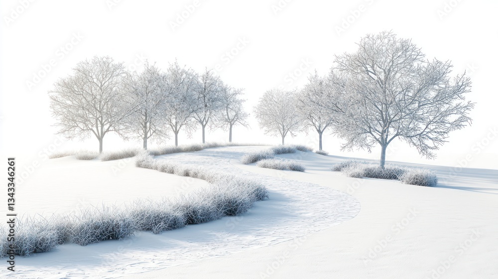 Snow-Covered Path Through Frosted Trees Snow-Covered Path Through Frosted Trees