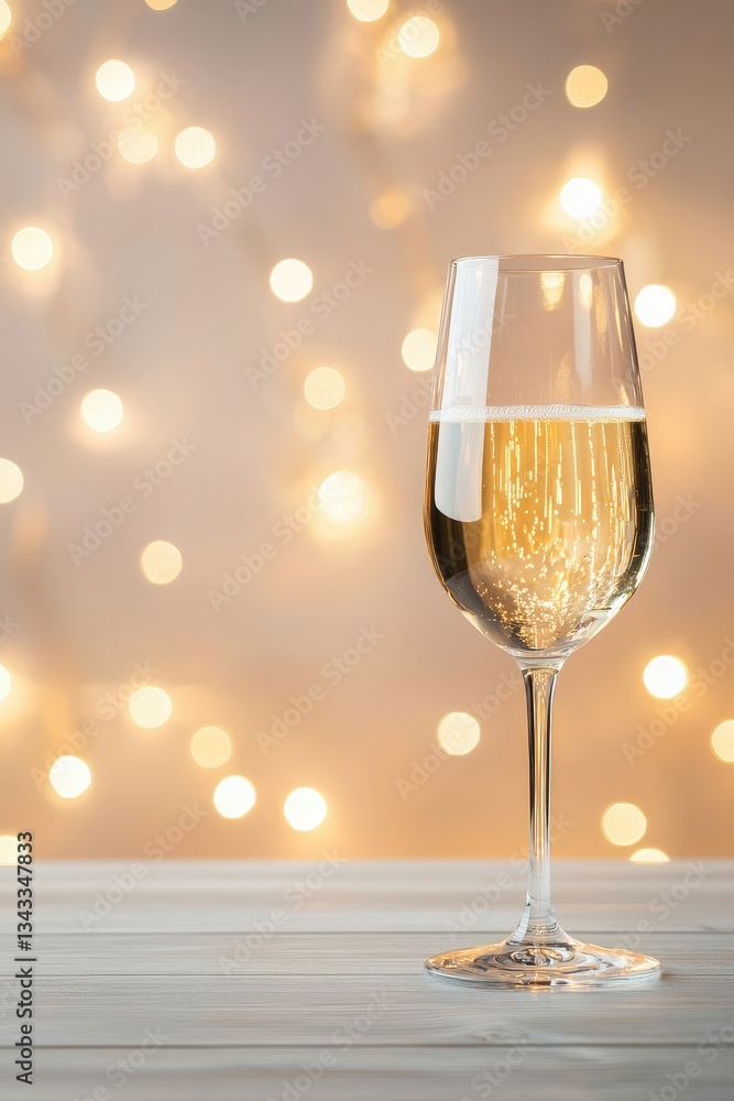 Elegant Champagne Glass with Sparkling Bokeh Background Elegant Champagne Glass with Sparkling Bokeh Background